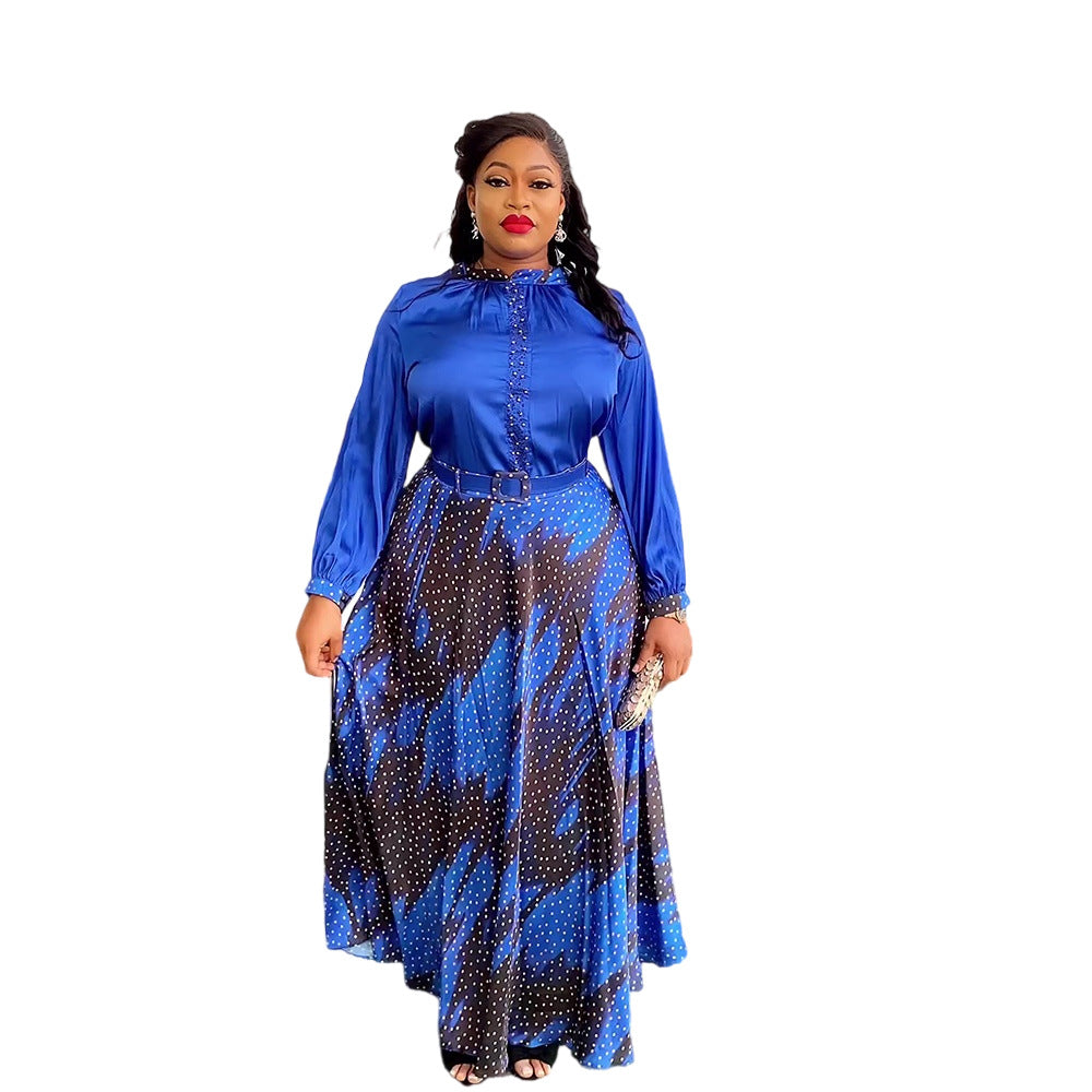 e-commerce  independent station top + skirt printed two-piece set african women's plus size dress