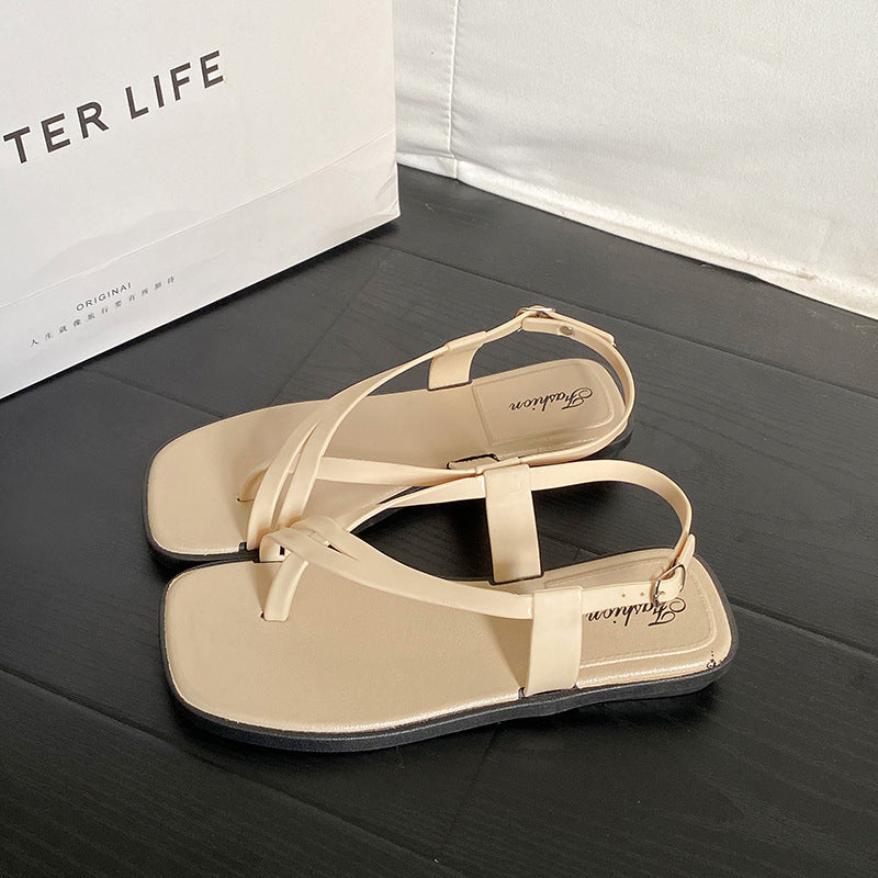 2026 new collection thong sandals - women's summer outdoor wear, trendy flat roman sandals, one-strap flip-flops