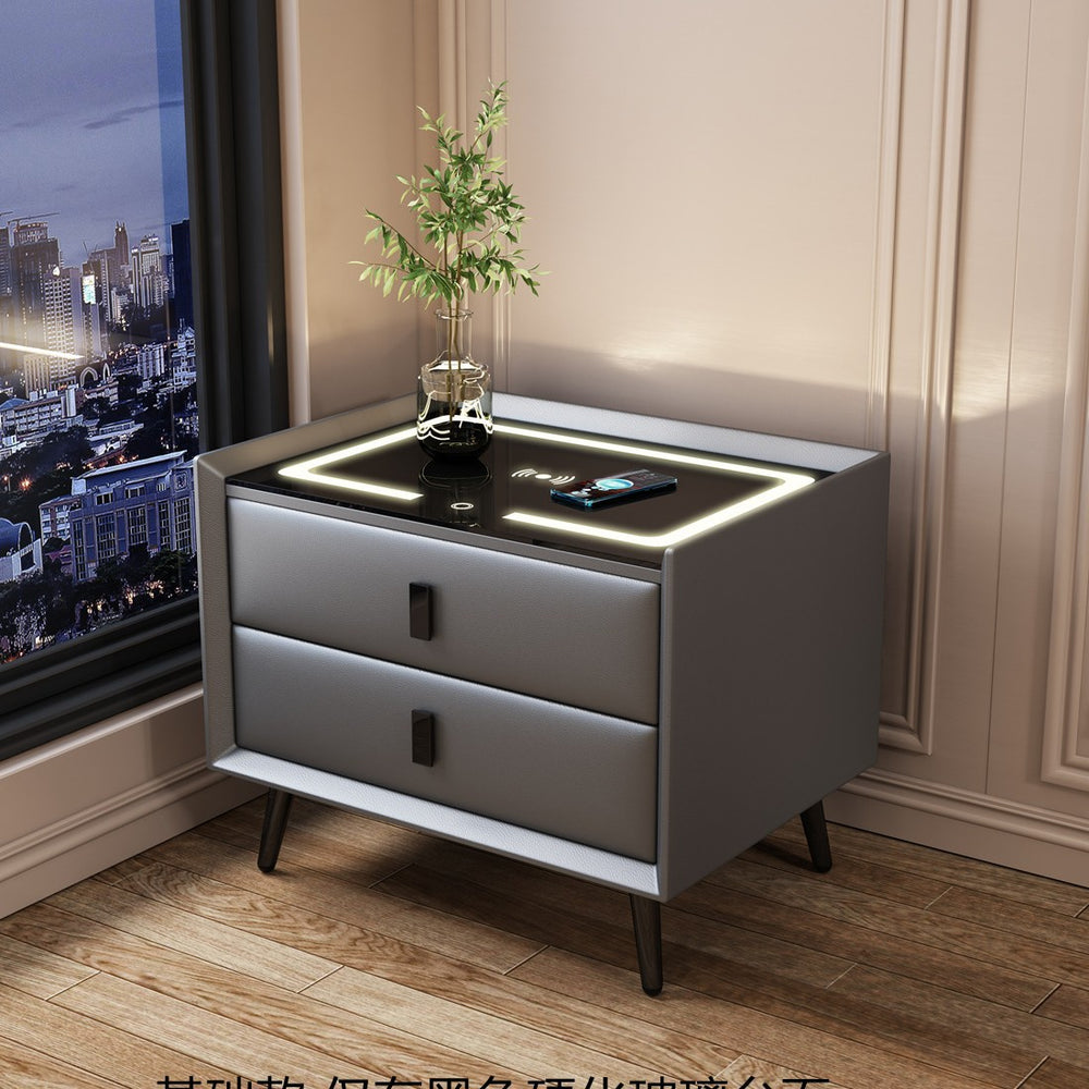 Smart nightstand - modern minimalist, new luxury solid wood bedside table with wireless charging and multiple functions for bedroom