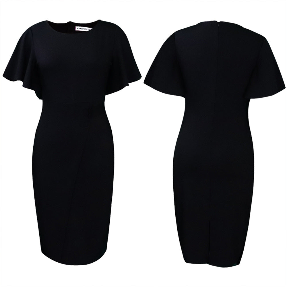 D3149 european and american style women's clothing  summer new arrival ruffle sleeve fashion slit bodycon plus size women's cross-border dress