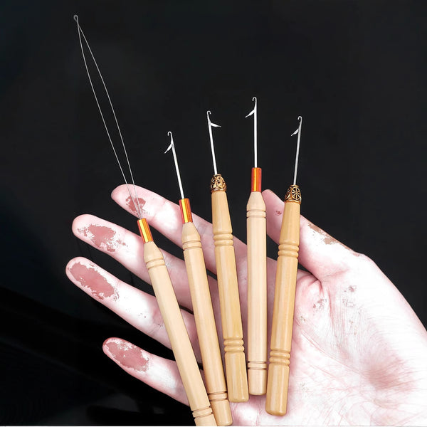 Wooden handle crochet, wig hook hair extension crochet head cover wig special tools accessories sewing supporting tools
