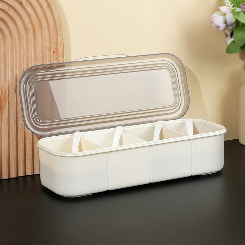 Japanese-style minimalist seasoning box kitchen supplies spice jar salt shaker with spoon transparent multi-compartment with lid for home use
