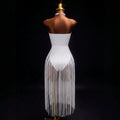 European and american summer women's sexy backless high-waisted bodycon bandeau tassel jumpsuit - beach style