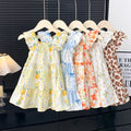 [family wear] children's cotton silk suspender dress sleeveless cake skirt summer thin flying sleeve western style floral skirt