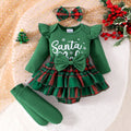 Long-sleeved jumpsuit fashionfall and winter infant and toddler pit sleeves letterprinting christmas plaidprinting skirt khaki