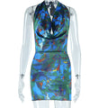 European and american style ins foreign trade women's fashion printed dress sexy halter neck sleeveless bodycon dress