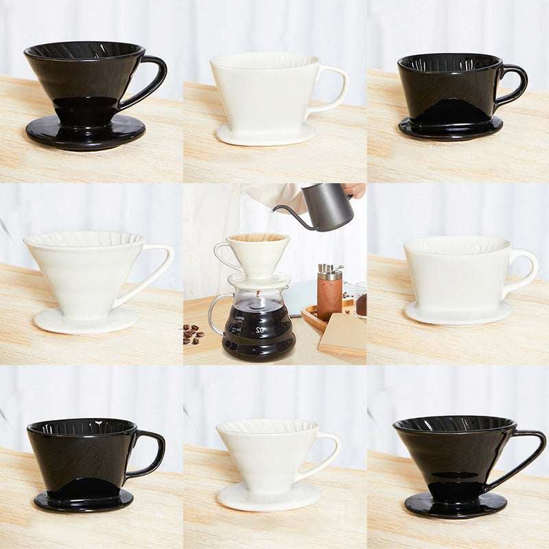 Ceramic hand-brewed coffee filter cup v60 conical fan-shaped drip filter cup filter sharing pot suit extraction