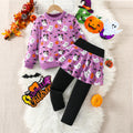 halloween girls' sweatshirt & pleated skirt pants set - purple pumpkin & little ghost design - kids' holiday two-piece outfit