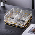 Four-compartment fruit platter with transparent ripple texture + iron stand, thickened plastic