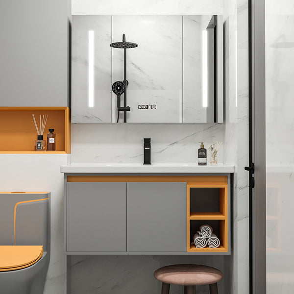 Modern simple gray-orange bathroom cabinet combination hand wash basin cabinet wash table ceramic integrated basin bathroom set