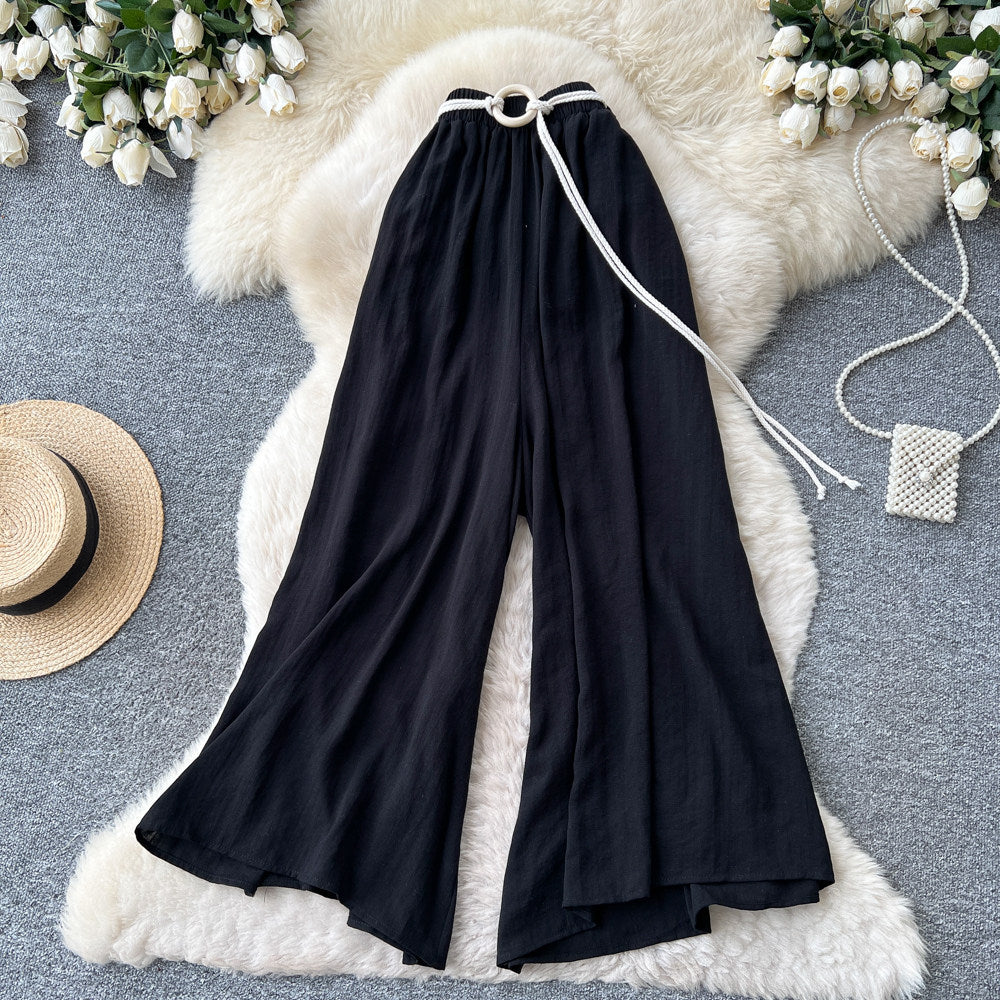 Retrowork clothing style high waistcasualloose pants women's summerlooseslimming lookdrapedtie backcasualpants relaxation