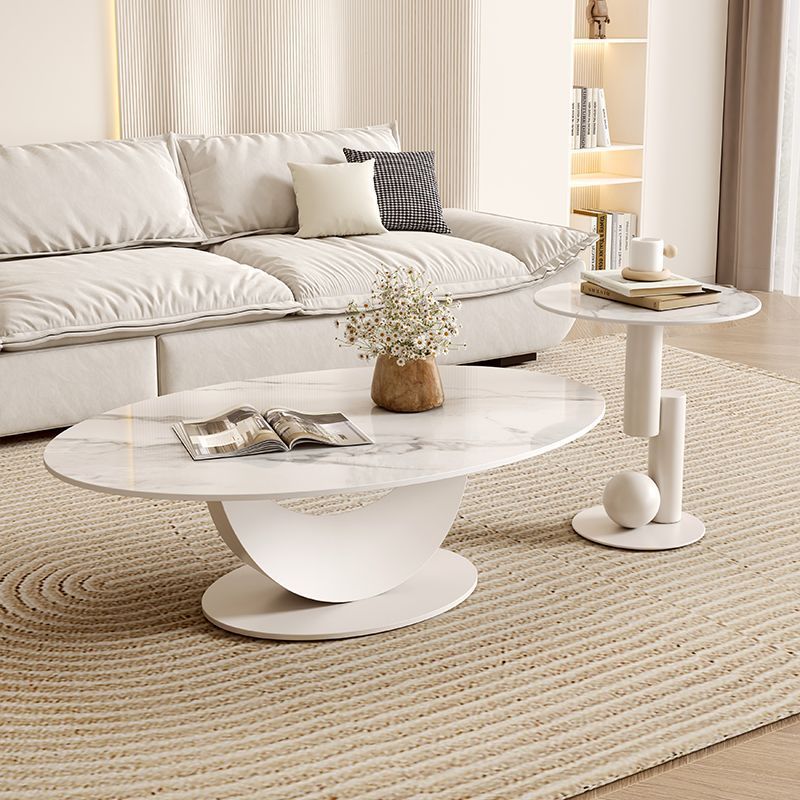 Cream style crescent rock slab coffee table living room for home rental house table classycasual small apartment coffee table combination