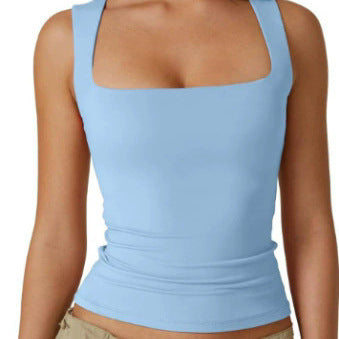 2025 Cross-border European and American Spice Girls Wear Sling Vest Women's Summer Sleeveless Off-Shoulder Square Neck Threaded Shoulder Strap Top Women