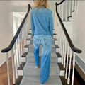 european and american cross-border   independent station slim fit stretch loose washed long sleeved denim shirt for women