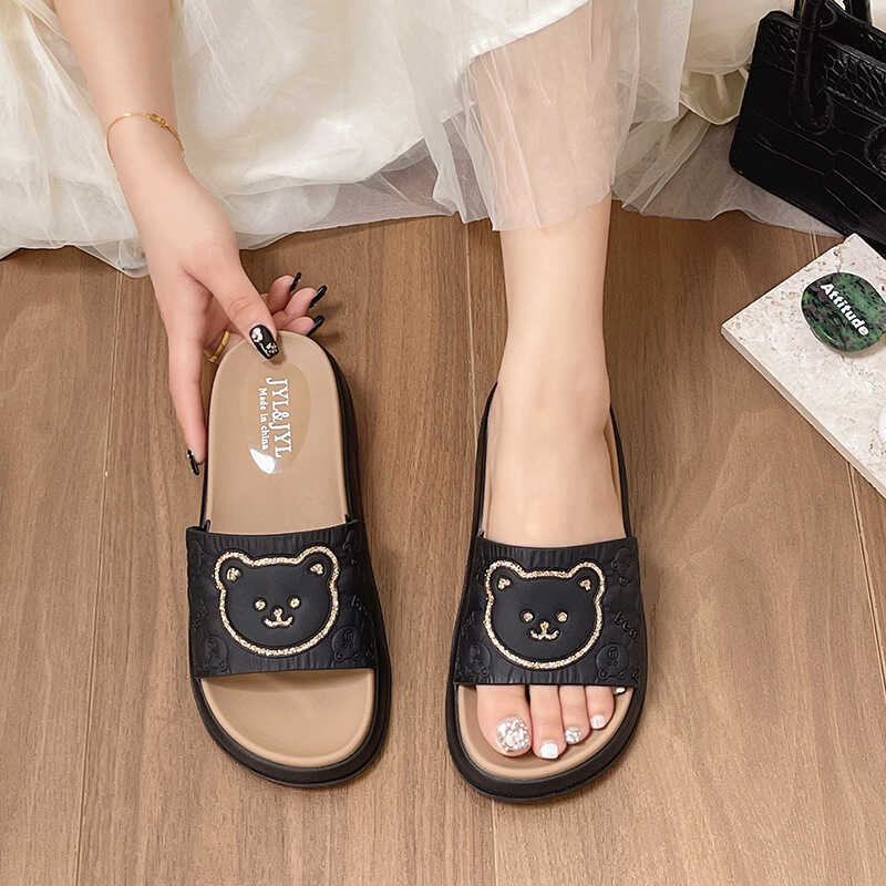 New arrivalthick sole slippers cute cartoon cool ins trendy outwear women's internet celebrity indoor non-slip platform cake beach women's slippers
