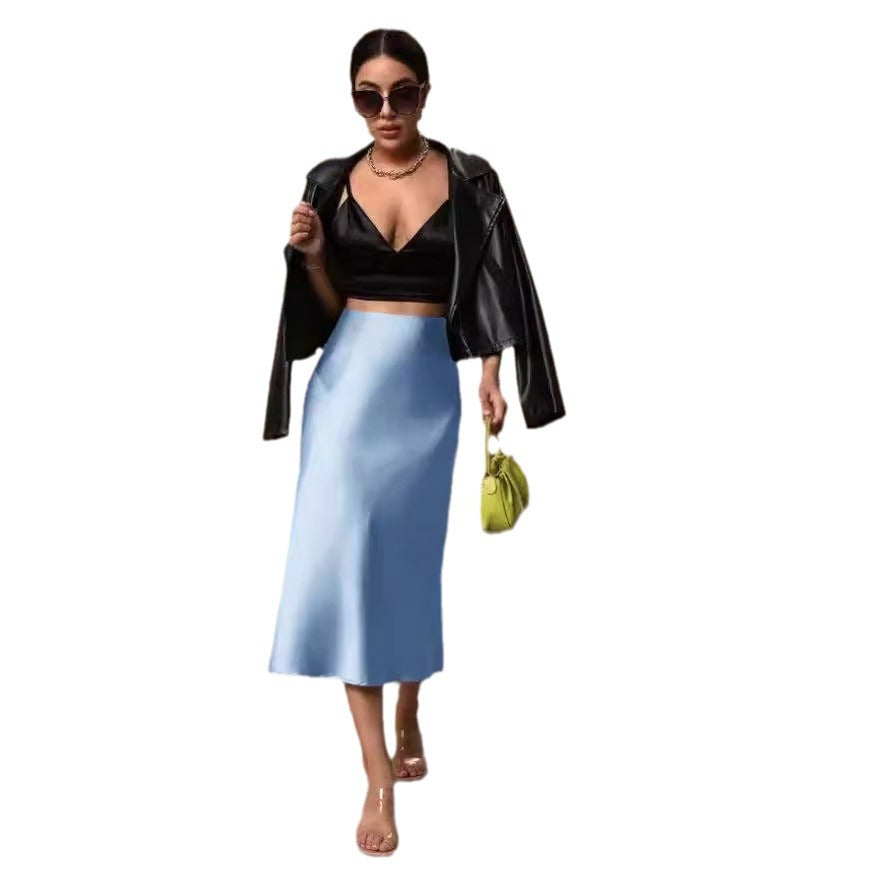 Hip-covering fishtail skirt satin satin mid-length skirt spring and summer new arrivalfashion cross-border women's clothing manufacturer direct
