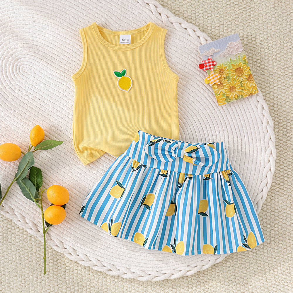 Baby clothing kids set children outfit yellow vest skirt two-piece set children's clothing