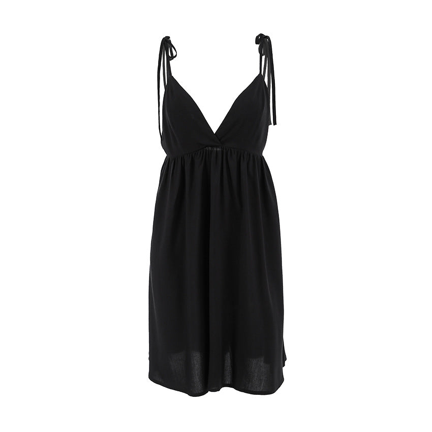 Sexy black cotton V-neck suspender skirt for women 2025 summer  hot sale holiday style dress short skirt wholesale