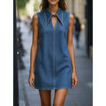 Amazon fashion casual chic denim simple turn-down collar mini skirt women's  summer new slimming skirt