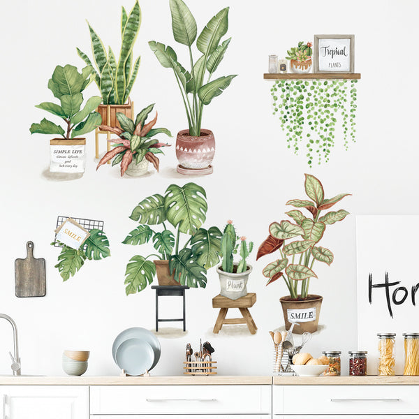 Plant potted leaves decorative wall sticker bedroom sofa background wall decorative sticker baffle decorative painting wall sticker petal fragrance