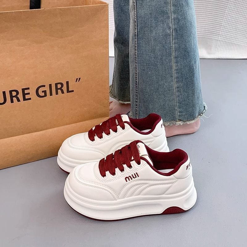 Girls' white sneakers: new spring/autumn  collection - chunky sole, versatile, warm, height-boosting, bestselling athletic skate shoes
