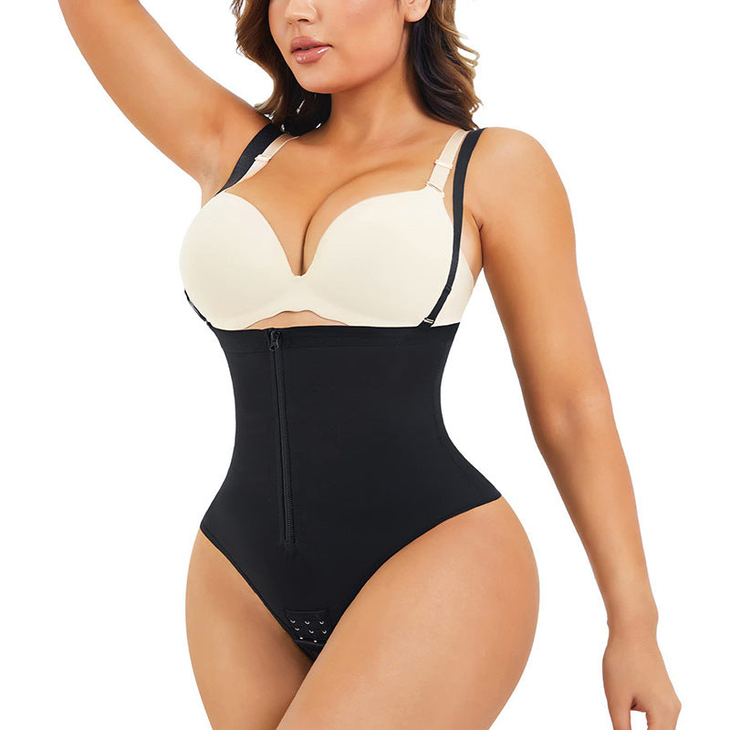 Strong tummy control sling zipper seamless seamless hip lifting body shaping jumpsuit waist protector women's body shaping corset chest corset
