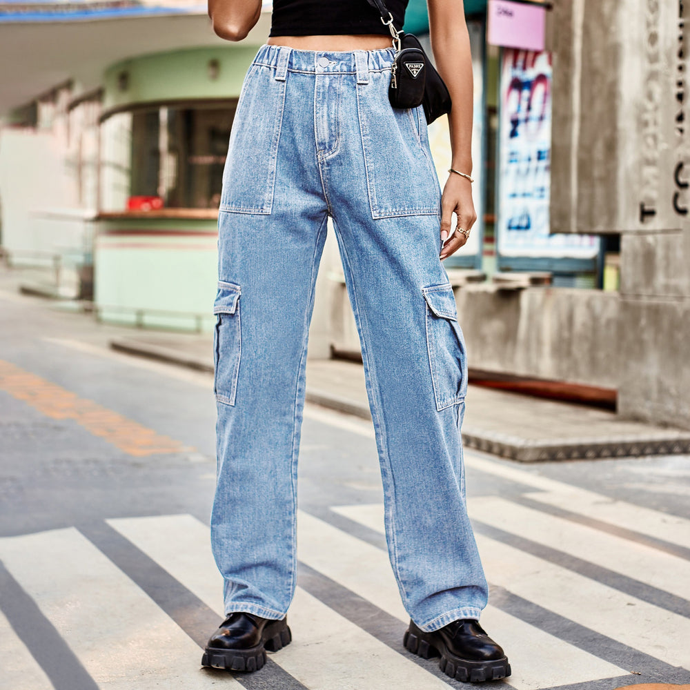 Insfashion cross-border  new arrival denim semi-elastic design stylisheasiest for matchworkwear pants  women's fashion