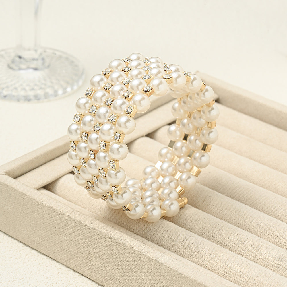 Pearl bracelet wholesale: european and american cross-border, multi-layered, lightweight luxury design, diamond-accented, high-end elastic women's bracelet
