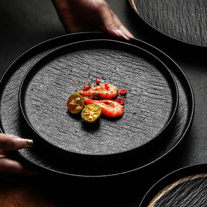 Creative nordic frosted edge steak plate - high-style stone texture ceramic serving dish for restaurant and home use