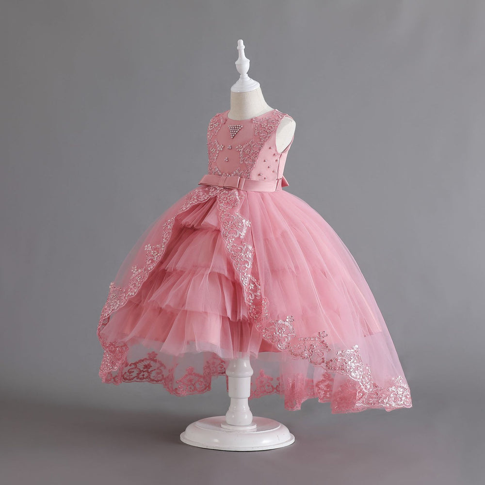Ready-to-ship new trailing children's gown lace-trimmed princess dress girls' piano performance dress kids dress