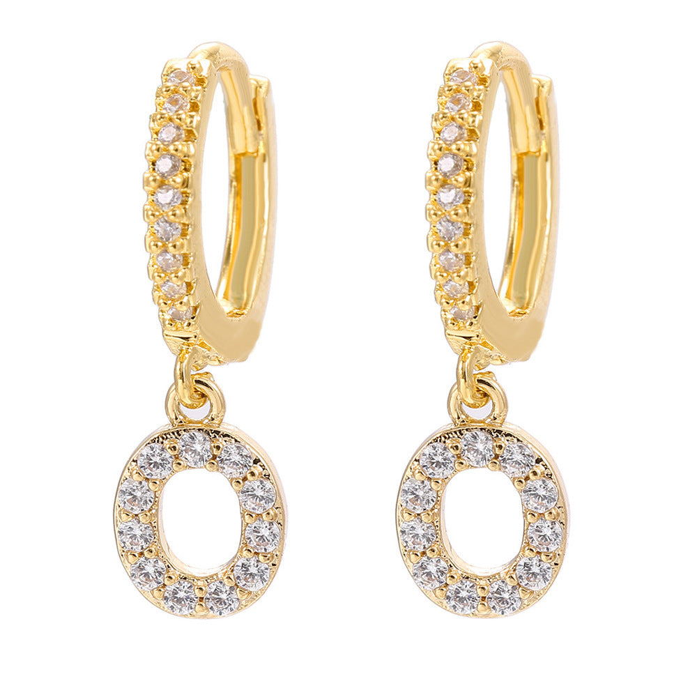 European and american gold-plated micro-paved zircon 26-letter initial pendant earrings - fashionable, unique, high-end, and chic hoop earrings with tassel detail