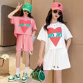Girls' summer outfit set : stylish kids' active summer two-piece set for girls (short sleeve top & shorts) - perfect for mid-to-large children