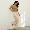 new european and american cross-border fashion high-waisted casual hollow-out solid color pants