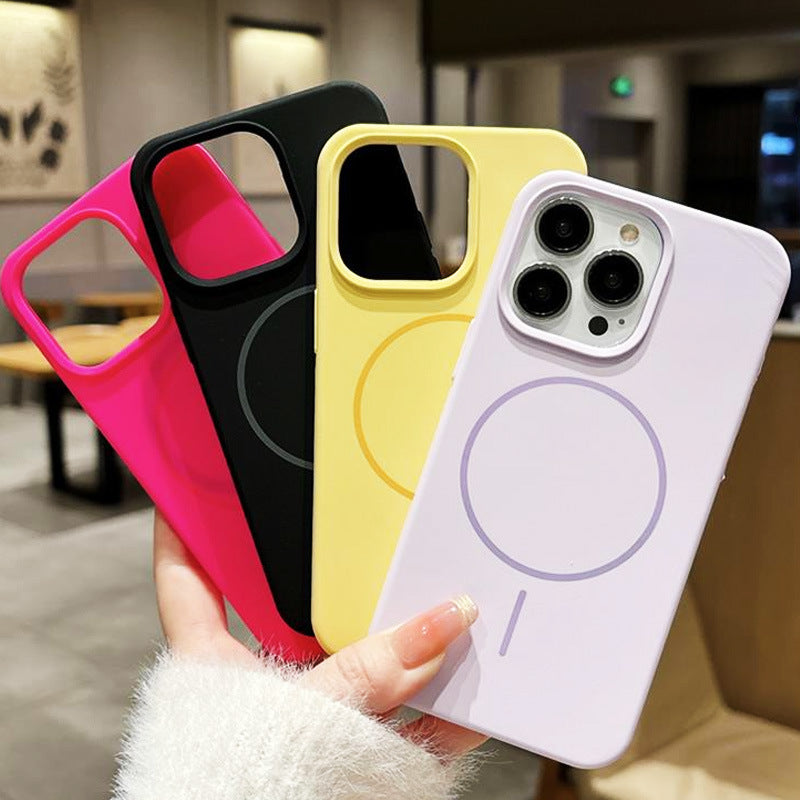 Suitable for iphone16pro thin ring magnetic liquid silicone mobile phone case apple 17air anti-fall pure color protective cover