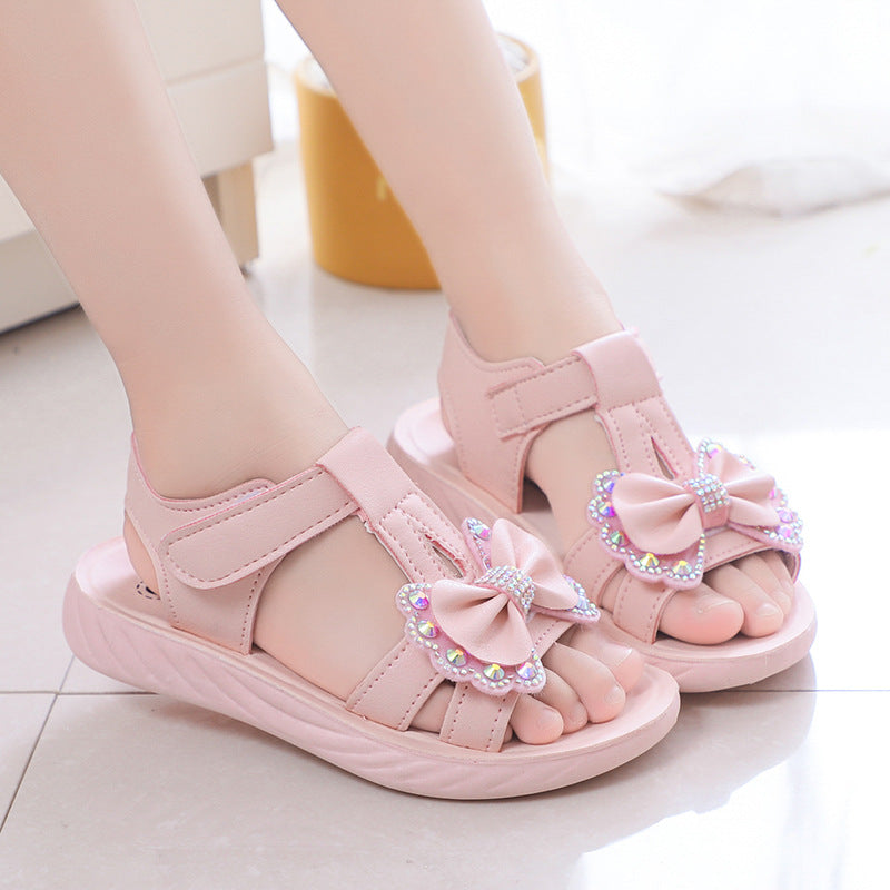 Girls sandals breathable new girls middle school and older children open-toed beach shoes 2025 soft-soled summer princess classmate