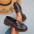 Wholesale women's plus size spring/autumn new british style chunky sole leather loafers with tassel detail - slip-on flats
