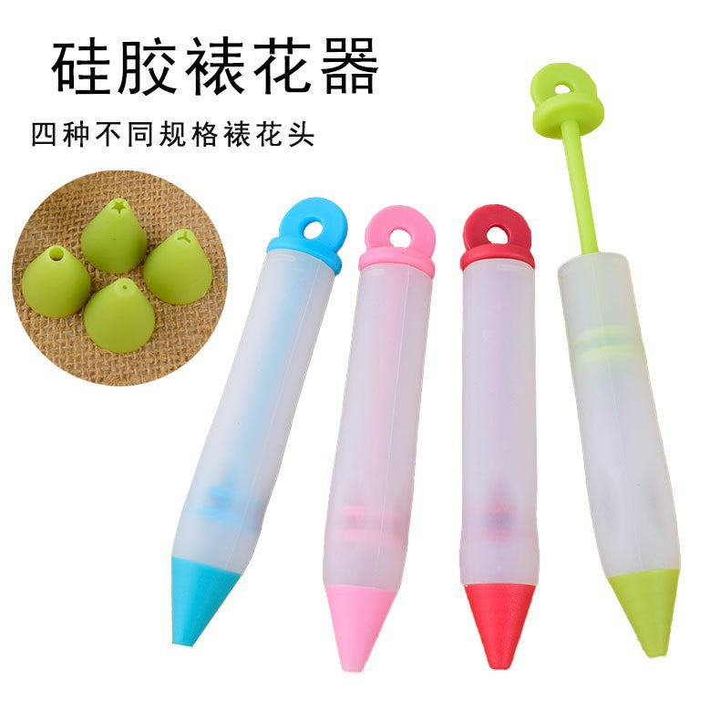 Silicone piping pen 4-head set, chocolate cream piping nozzle, cake baking cookies, dessert decoration writing pen