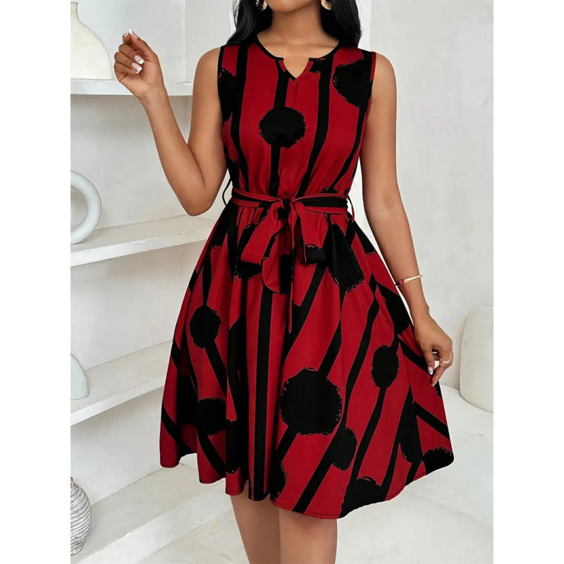 Shipped: european and american summer mid-length fashion new print sleeveless asymmetrical maxi dress
