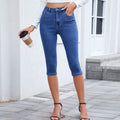 Fashion cross-border export  independent station new arrival washed american fashioncasual high elastic denim mid-length pants for women