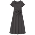Japanese and korean lazy style asymmetrical square neck design gray dressfrenchclassy sense of wear long skirt suit