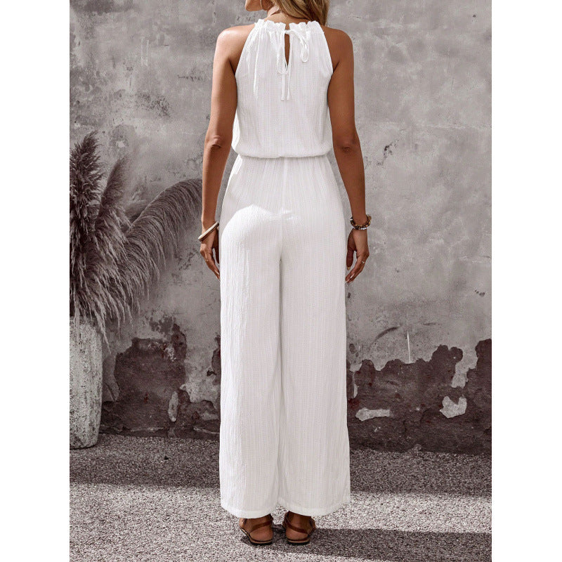 Women's halter backless drawstring sleeveless jumpsuit, perfect for vacation and casual summer fashion