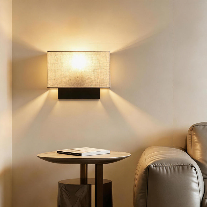 fabric bedside wall lamp, modern hotel reading wall light, rectangular cotton linen lampshade, indoor decorative wall sconce