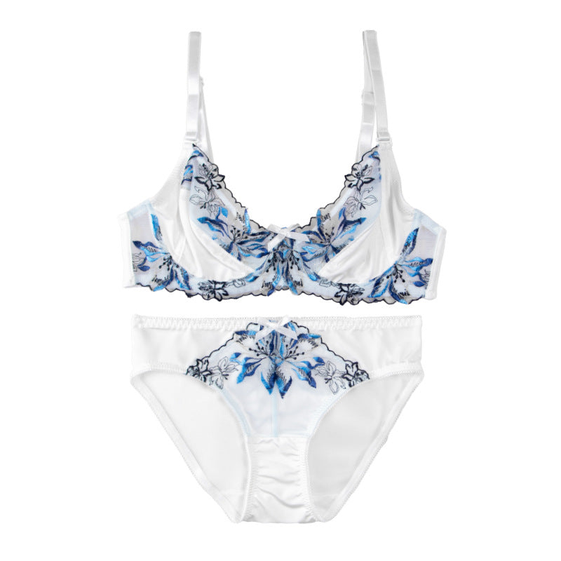 Wholesale cross-border embroidered floral sexy lingerie for women - push-up, anti-sag, breathable bra set (suitable for larger busts)