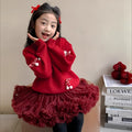 Girls' new year outfit: red sweater, winter knit top, stylish children's sweater,  new year's festive apparel