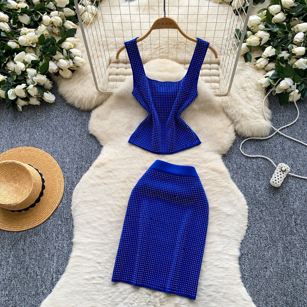 Luxury knit cami two-piece set for women - slim fit, figure-flattering, and chic for summer . perfect for work and everyday wear