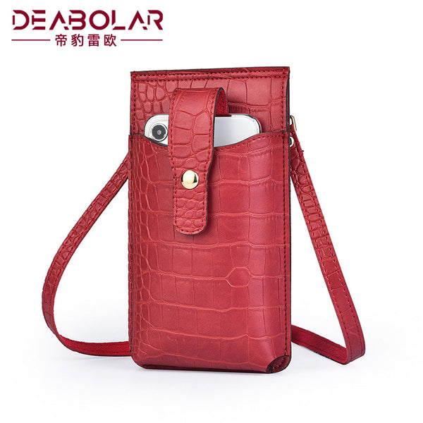 Wallet Women's Alligator Pattern Mini Mobile Phone Bag Card Bag Shoulder Crossbody Bag Buckle Mobile Phone Leather Case Women's Wallet