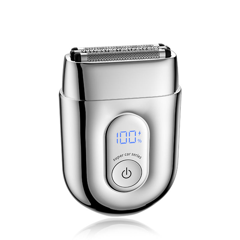 Alloy mini electric shaver with digital display, reciprocating magnetic three-blade head, full body washable, car-mountable portable razor