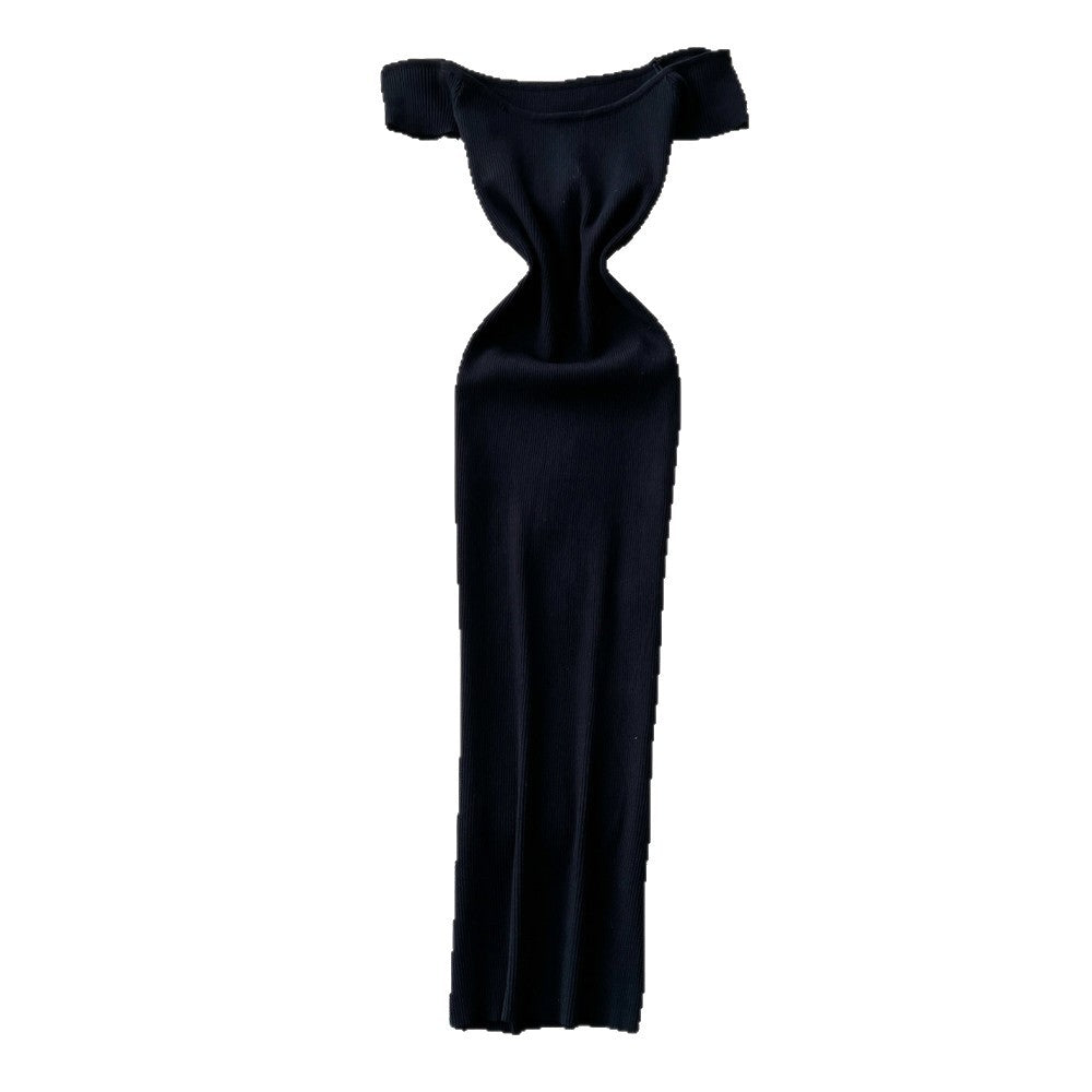 K-style one-shoulder knitting silm-type dress female summer sleeveless high waist silm a-line long skirt light and elegant
