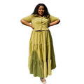 European and american style women's clothing  autumn new arrival: loose fit plus size turn-down collar short sleeve shirt and high waist a-line midi skirt two-piece set