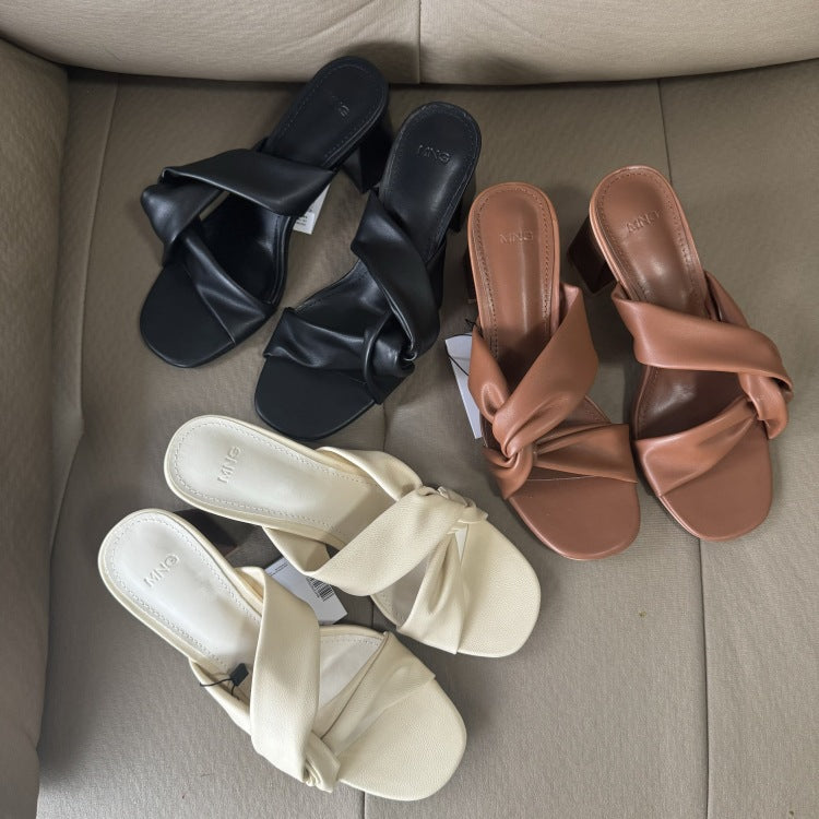 Spanish mango summer new fashion criss-cross open toe high heel sandals women's outdoor slides flip-flops